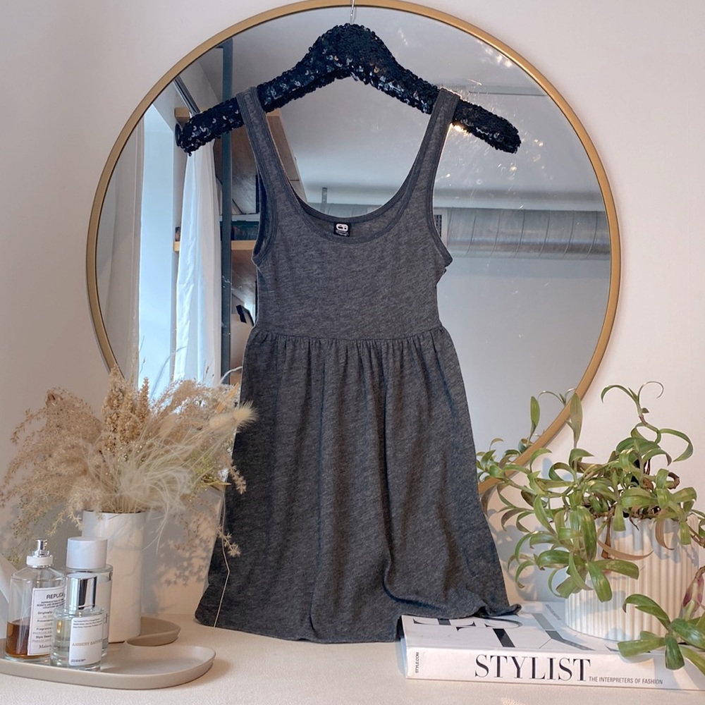 Charcoal Babydoll Empire Waist Scoop Neck Tank Top